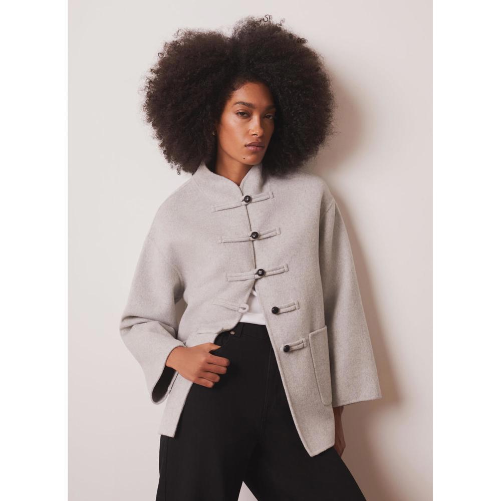 Mint Velvet Grey Wool Toggle Detail Coat
